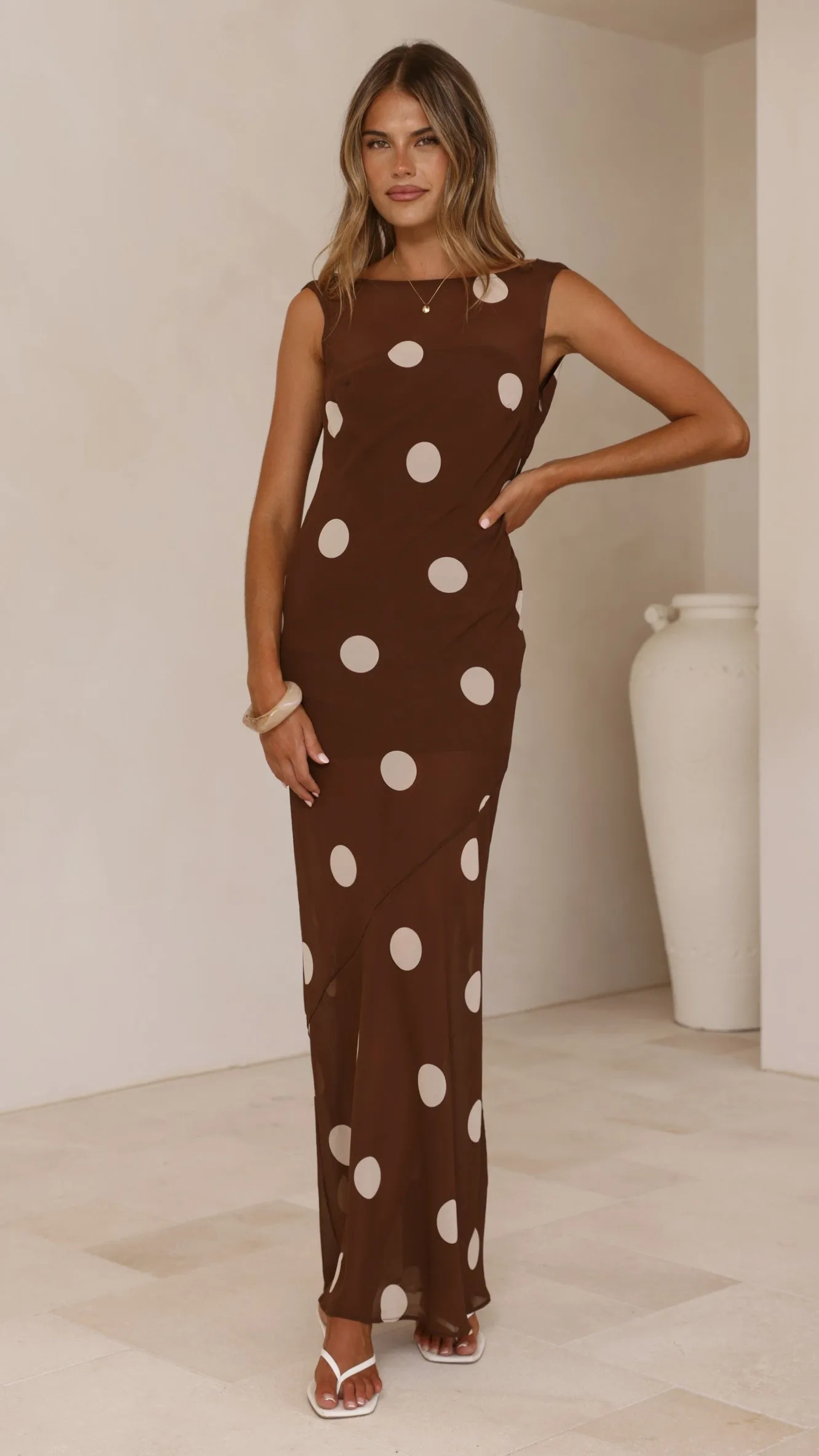Beverly Maxi Dress - Chocolate/Cream Polka Dot sold by Billy J product image thumbnail 4