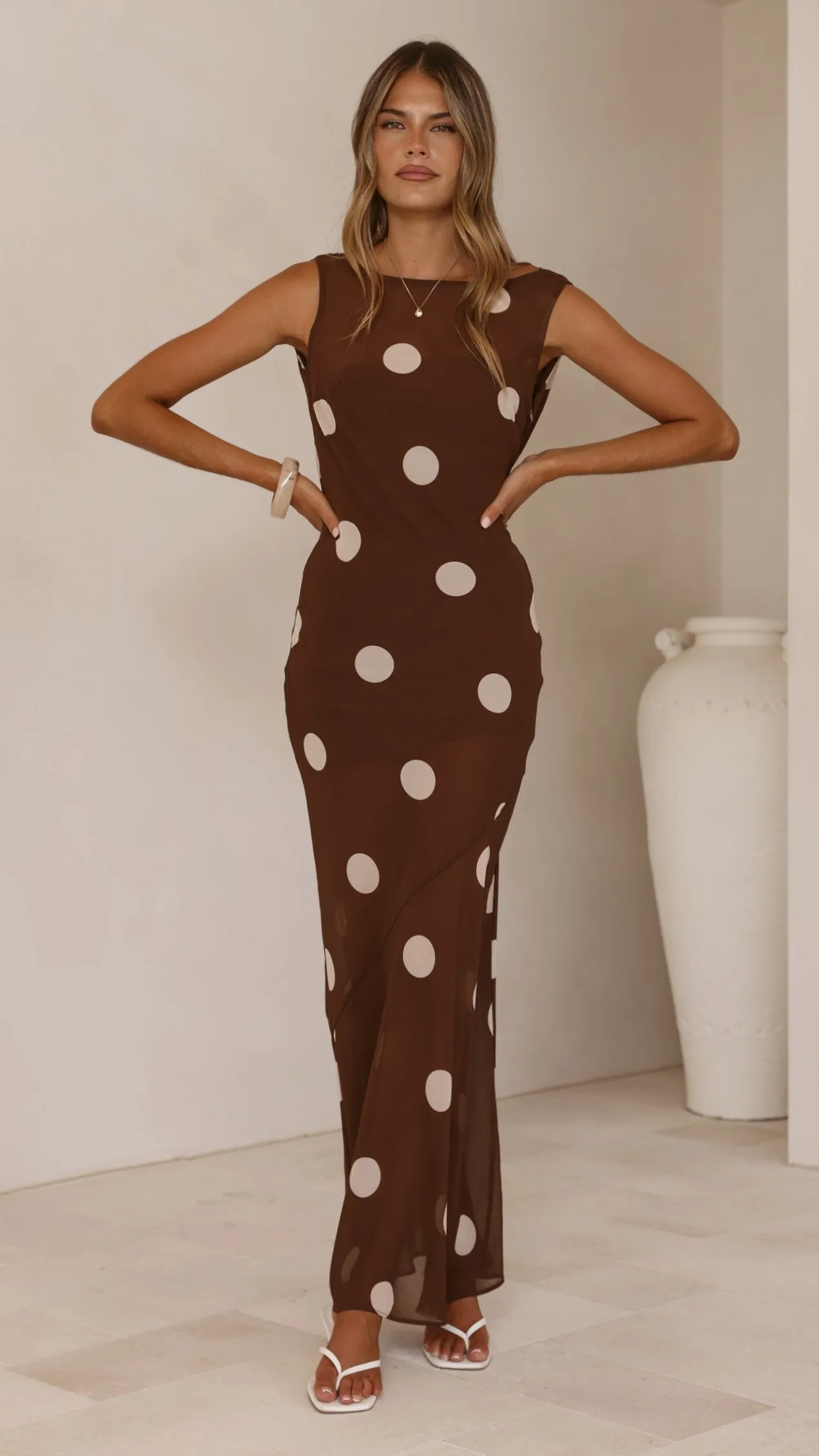 Beverly Maxi Dress - Chocolate/Cream Polka Dot sold by Billy J product image thumbnail 5