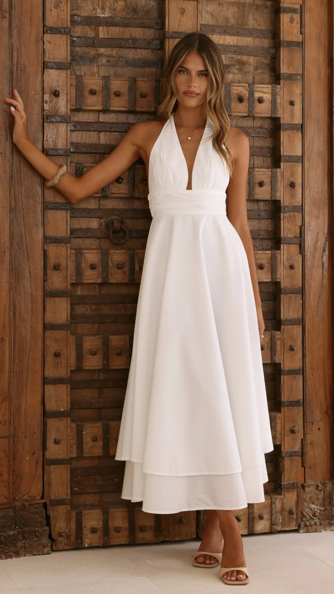 Kathy Halter Neck Maxi Dress - White sold by Billy J