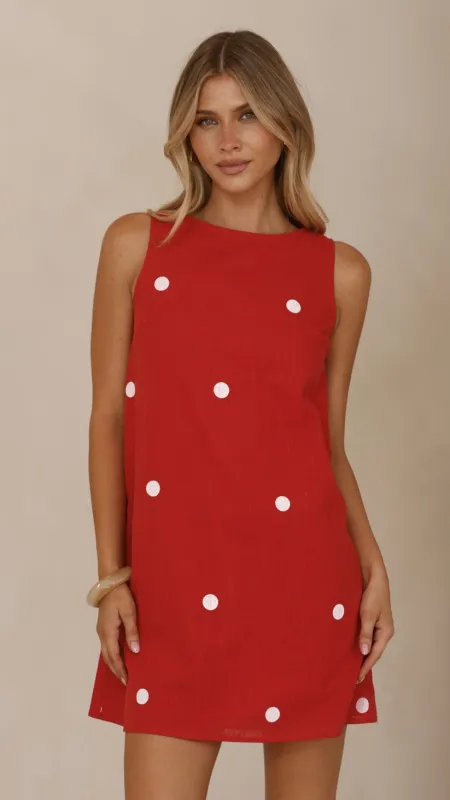Natala Shift Mini Dress - Red/White Polka Dot sold by Billy J