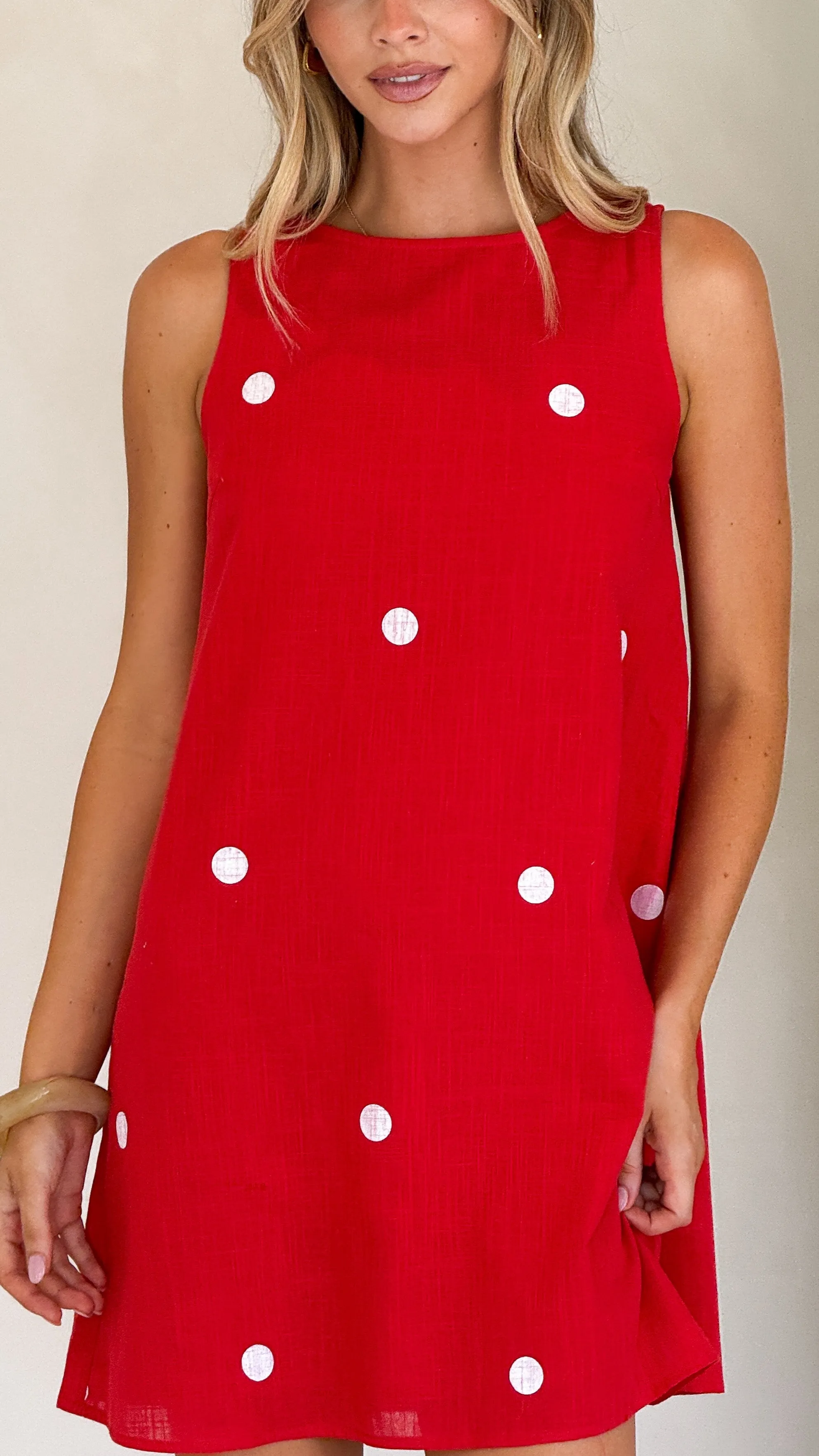 Natala Shift Mini Dress - Red/White Polka Dot sold by Billy J product image thumbnail 5