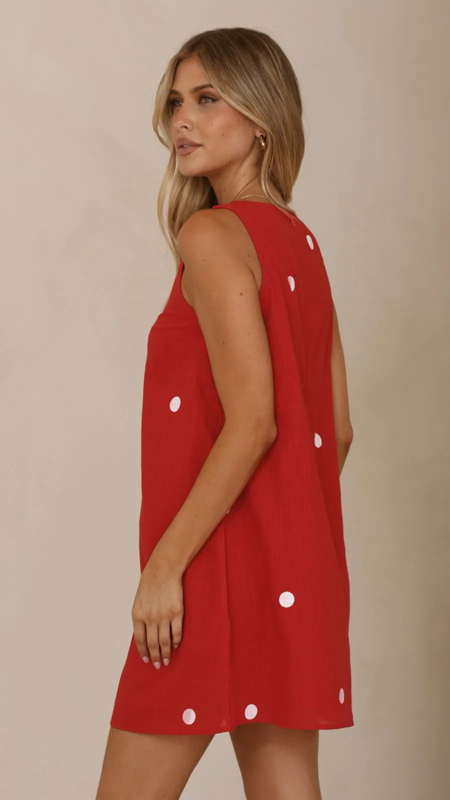Natala Shift Mini Dress - Red/White Polka Dot sold by Billy J product image thumbnail 2