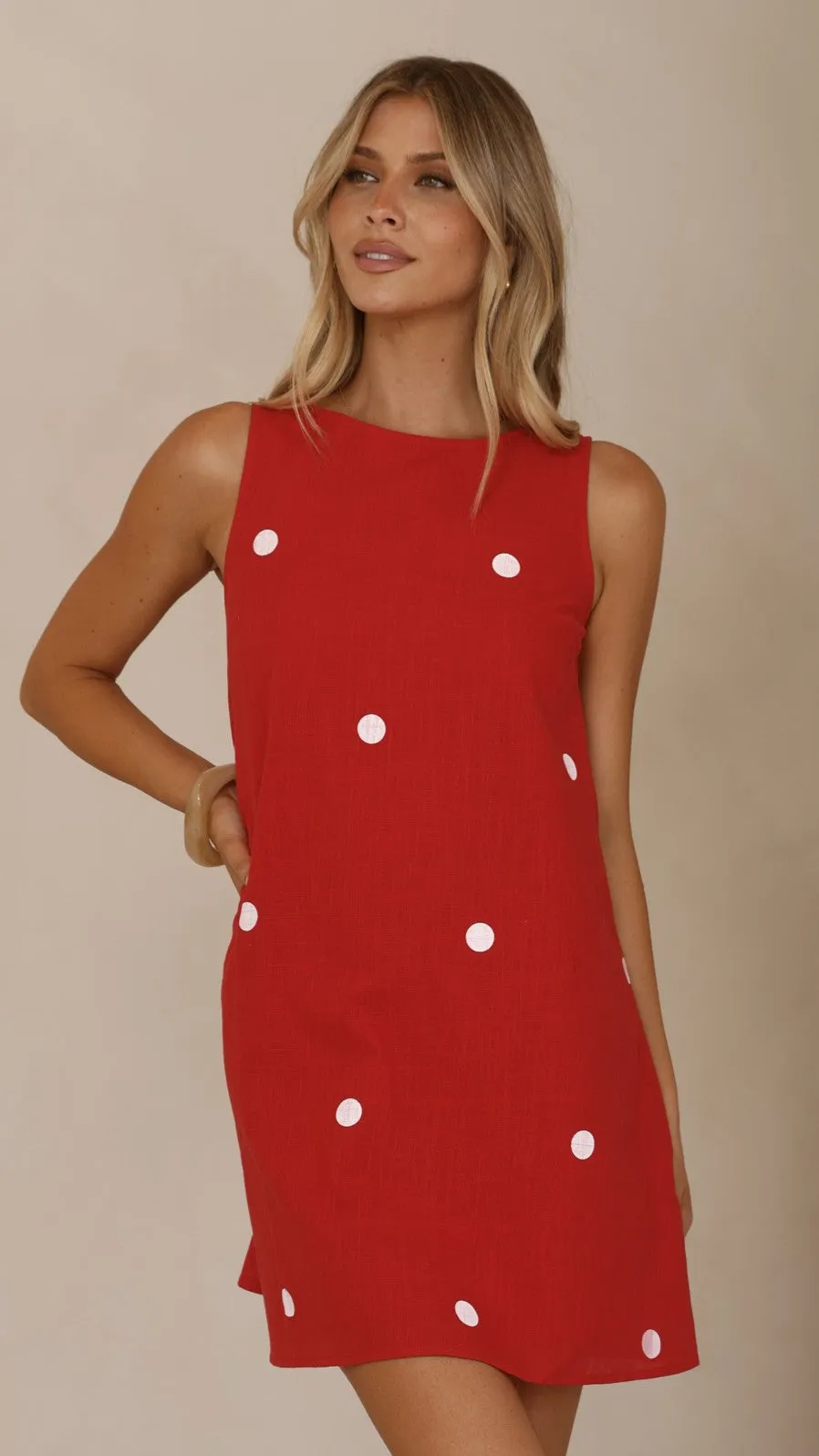 Natala Shift Mini Dress - Red/White Polka Dot sold by Billy J product image thumbnail 3
