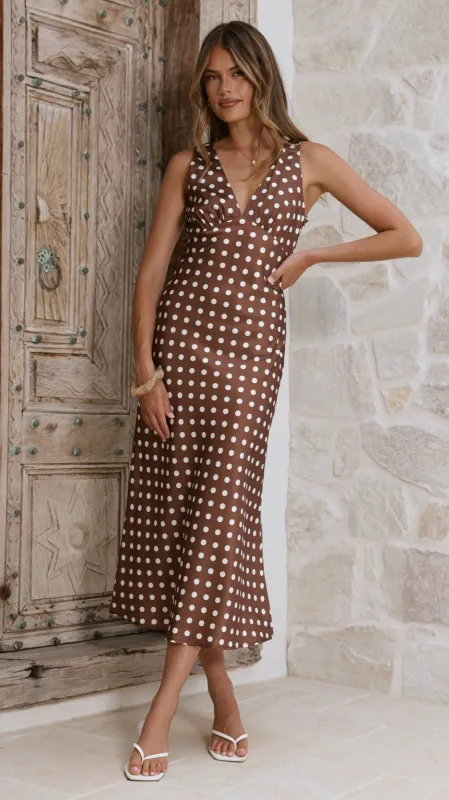 Daphne Maxi Dress - Brown Polka sold by Billy J