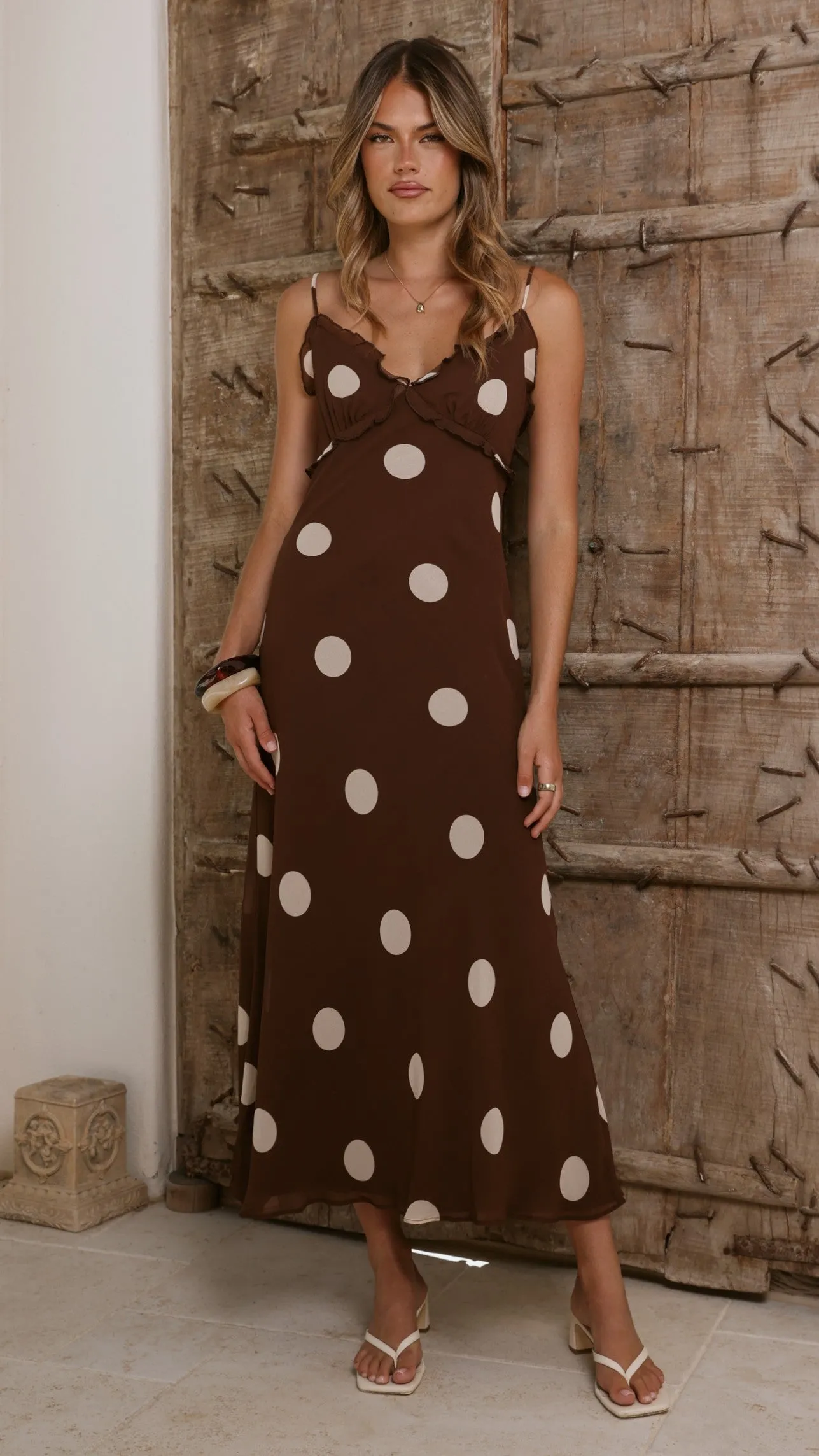 Jianna Maxi Dress - Chocolate/Cream Polka Dot sold by Billy J product image thumbnail 3
