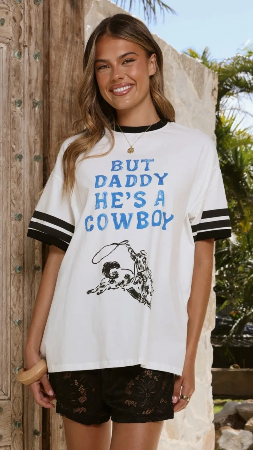 He's a Cowboy T-shirt - White/Blue sold by Billy J