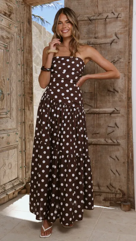 Lyra Maxi Dress - Brown/White Polka Dot sold by Billy J