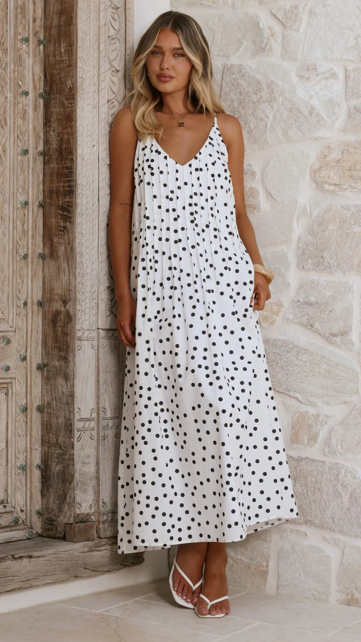 Dimmi Maxi Dress - White/Black Polka sold by Billy J