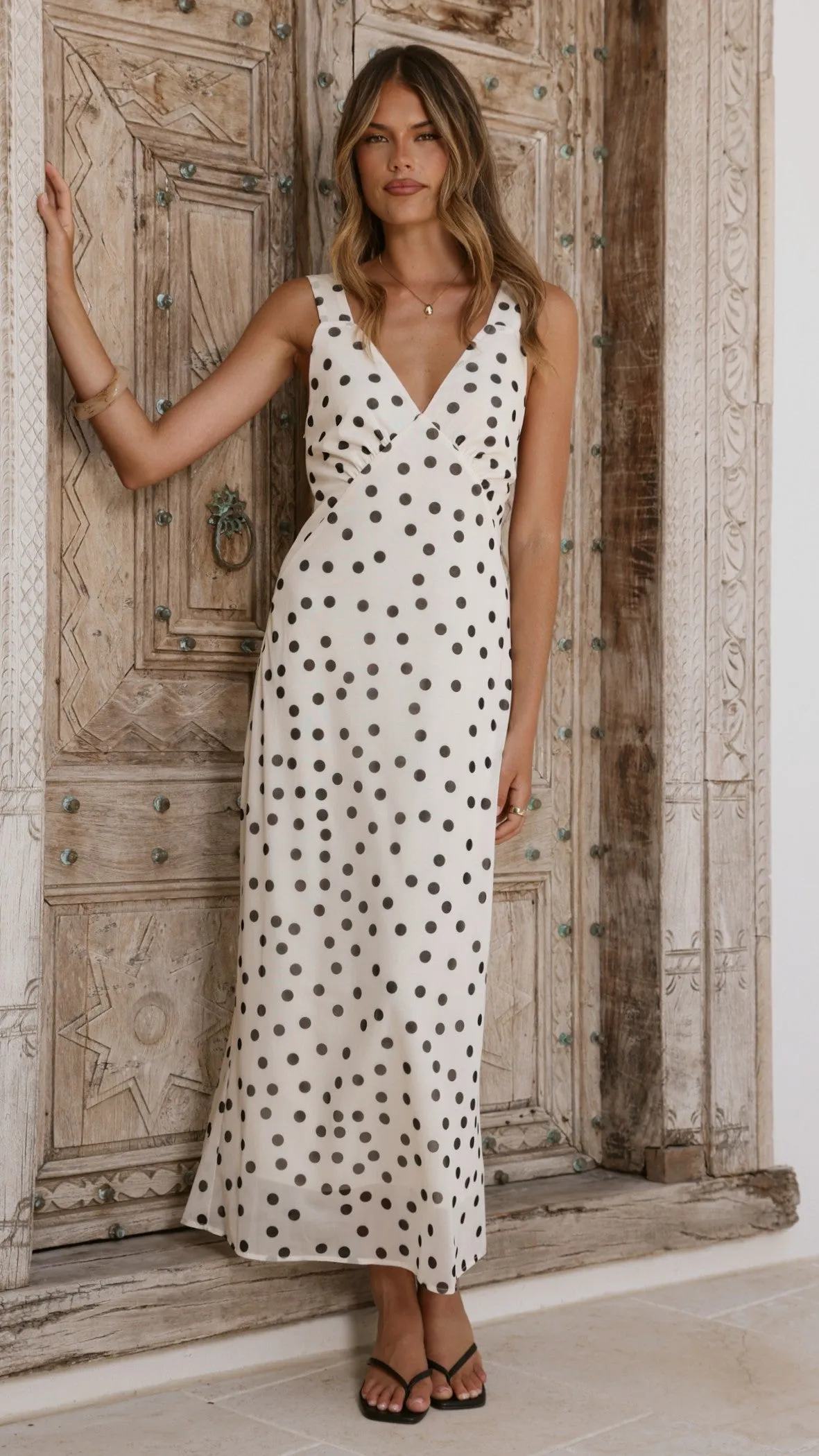 Cassara Maxi Dress - White / Black Polka Dot sold by Billy J product image thumbnail 5