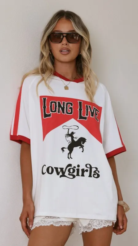 Long Live Cowgirls Oversized Tee - White / Red sold by Billy J