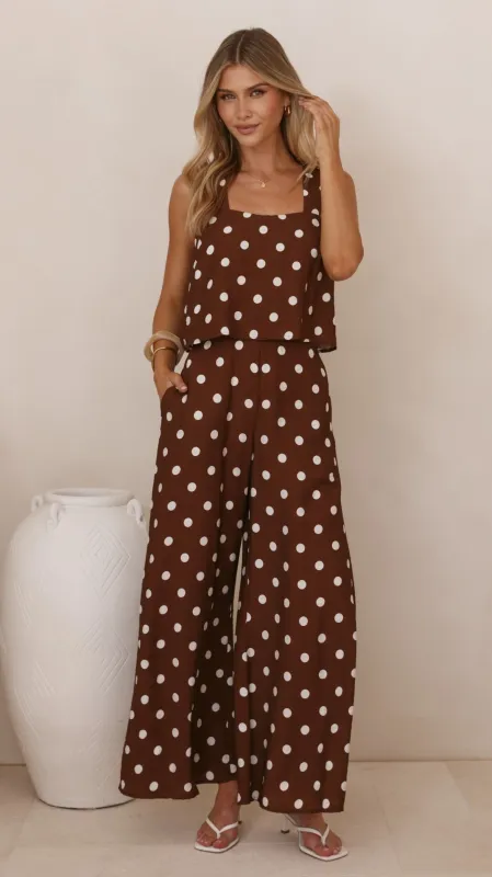 Soulina Jumpsuit - Brown/White Polka made by Billy J