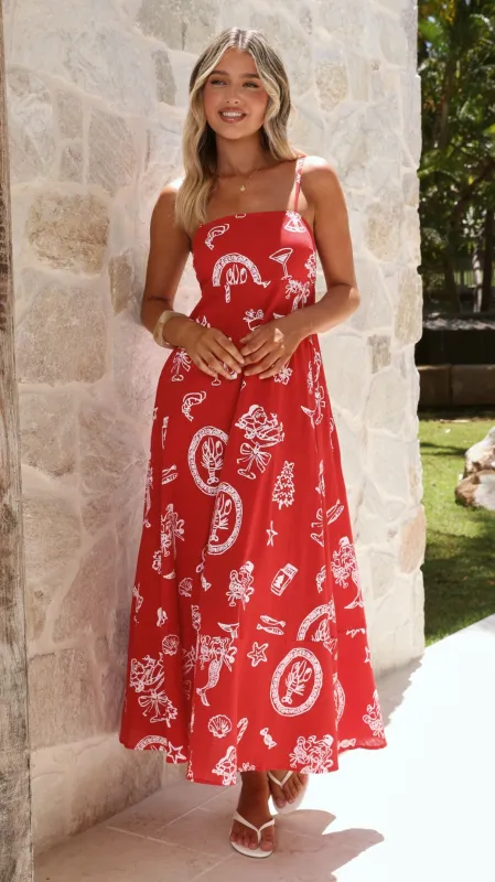 Marcel Maxi Dress - Red Festive Print sold by Billy J