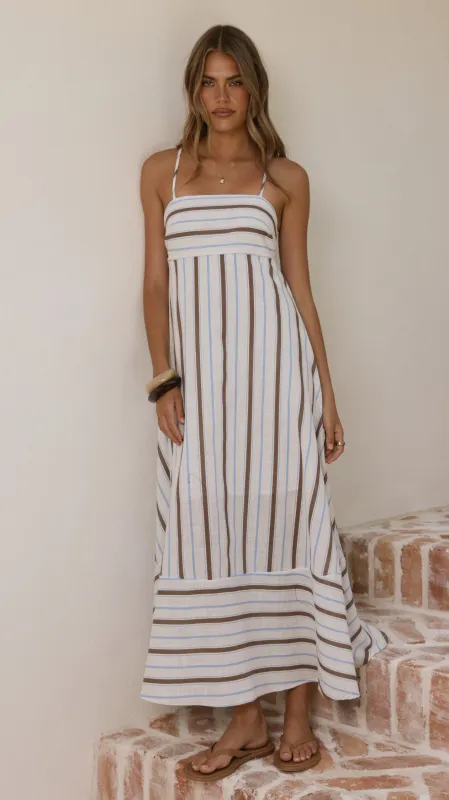 Marcel Maxi Dress - Choc/Blue Stripe sold by Billy J