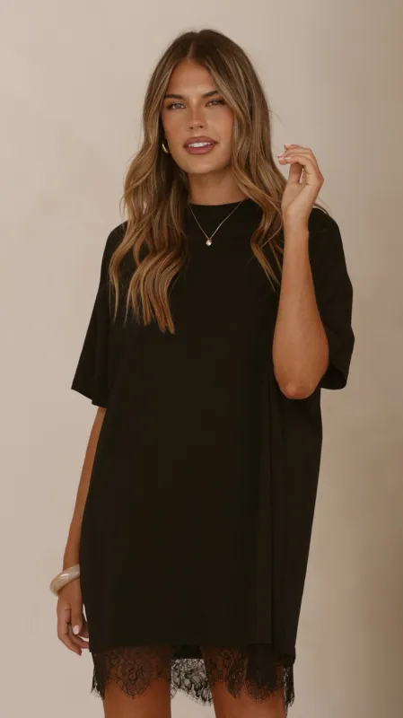 Saya T Shirt Lace Mini Dress - Black sold by Billy J