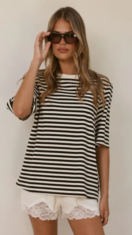 Josie Crew Neck Tee - Black/White Stripe sold by Billy J