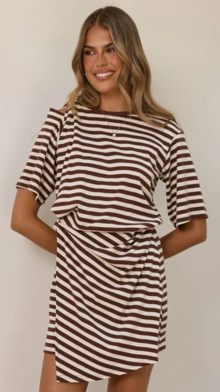 Adelia Mini Dress - Chocolate Stripe made by Billy J