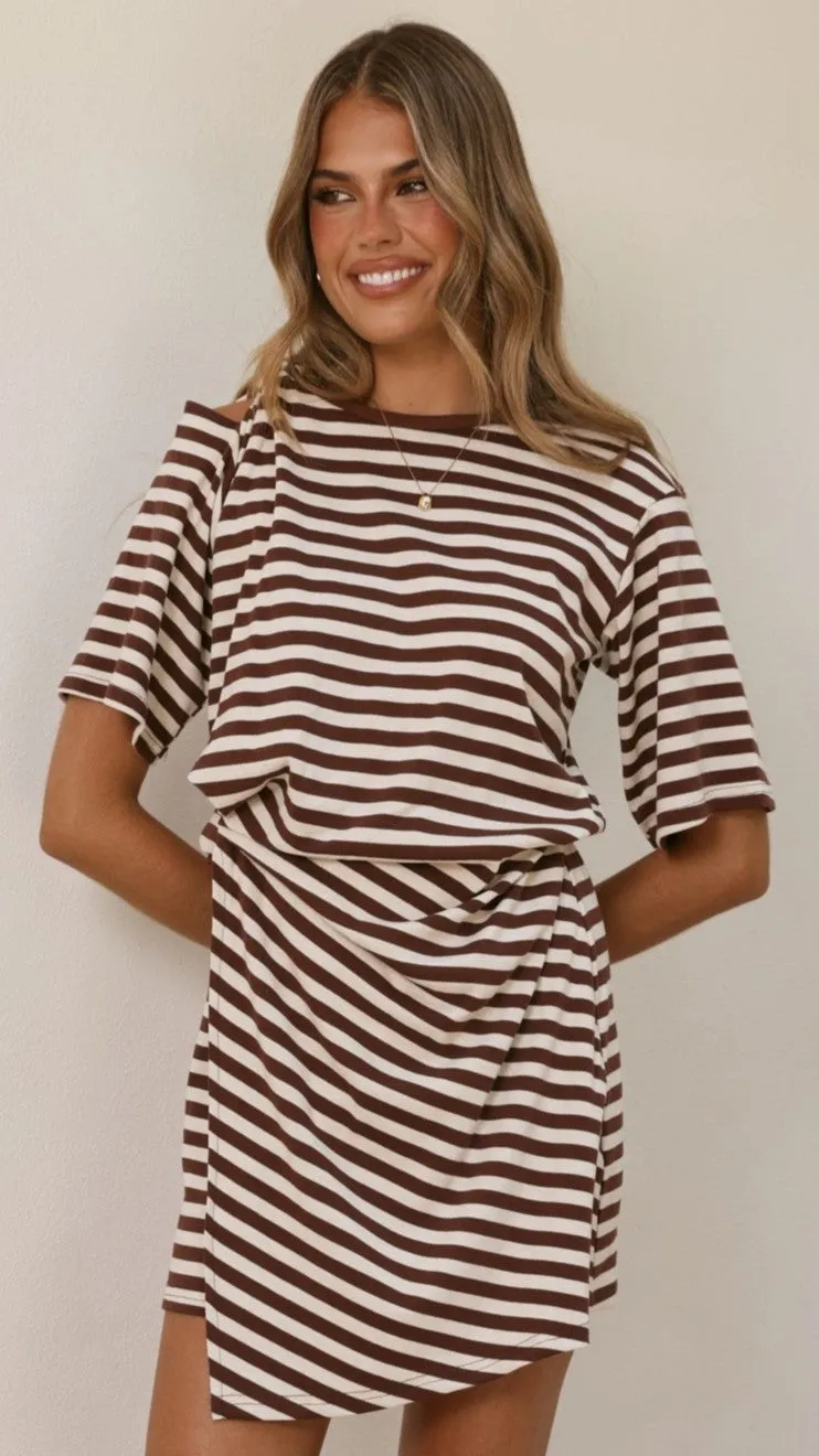 Adelia Mini Dress - Chocolate Stripe sold by Billy J