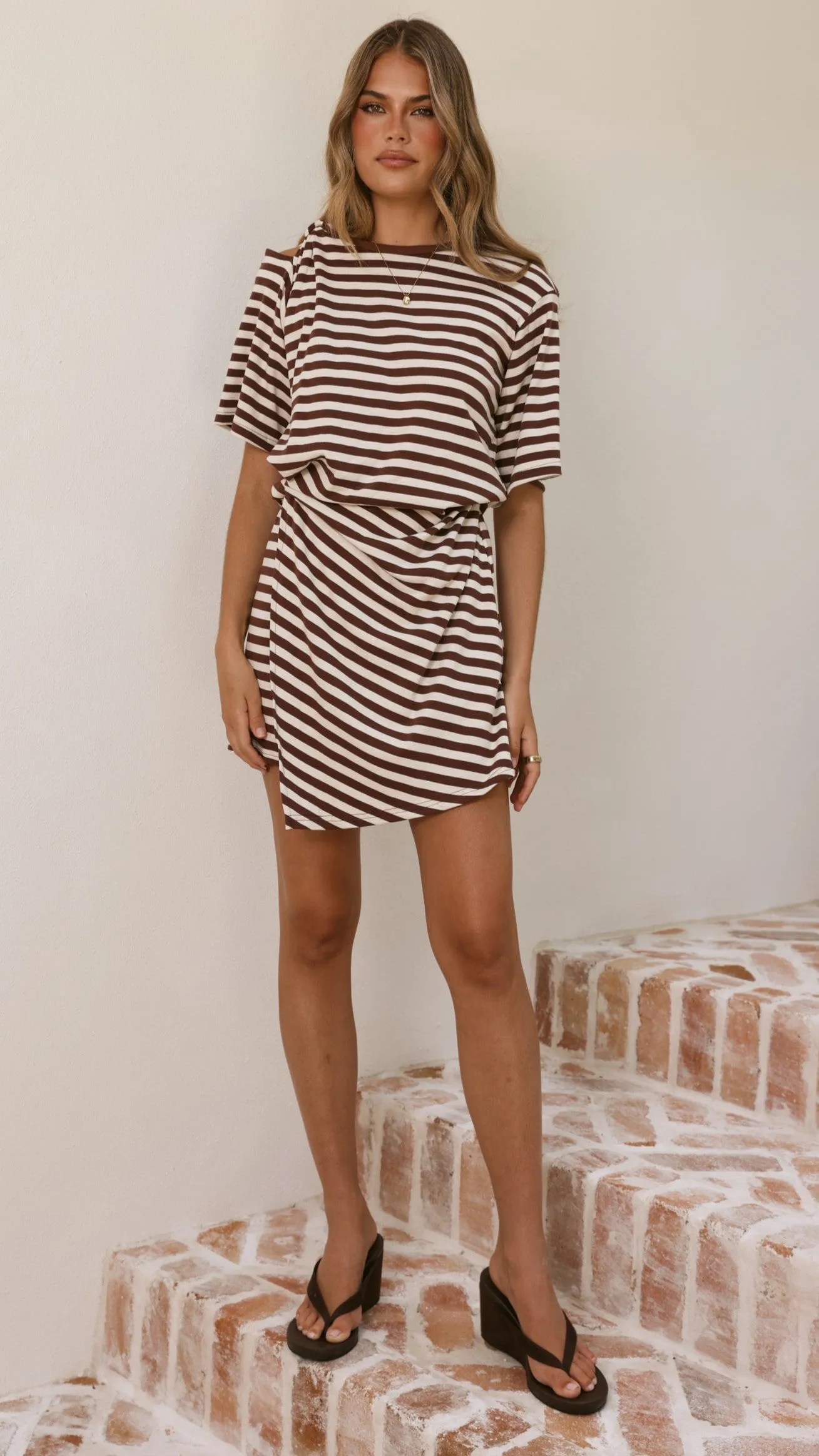 Adelia Mini Dress - Chocolate Stripe sold by Billy J product image thumbnail 3