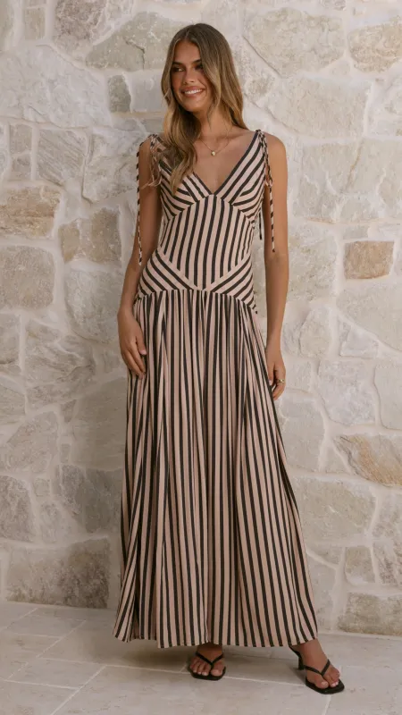 Zoriah Maxi Dress - Black/Beige Stripe made by Billy J