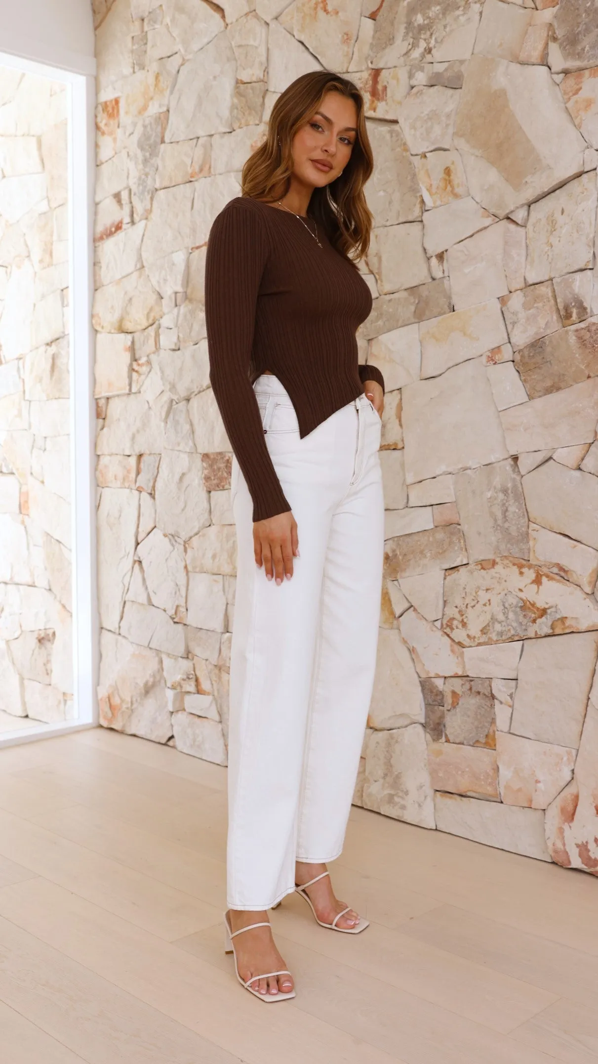 Macsen Asymmetrical Long Sleeve Top - Chocolate sold by Billy J product image thumbnail 5