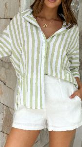 Mya Button Up Shirt - Pistachio Stripe sold by Billy J