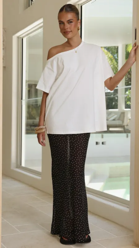 Elena Top and Maxi Skirt Set - White/Black Polka made by Billy J