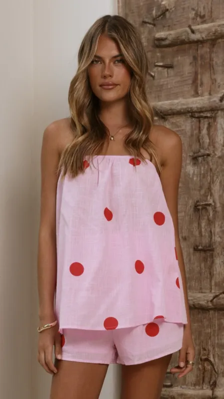 Calliope Strapless Top and Shorts Set - Pink/Red Polka sold by Billy J