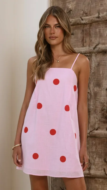 Bethani Mini Dress - Pink Red Polka made by Billy J