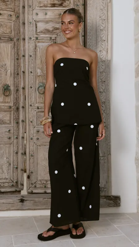 Kailani Strapless Top and Pants Set - Black/White Polka sold by Billy J