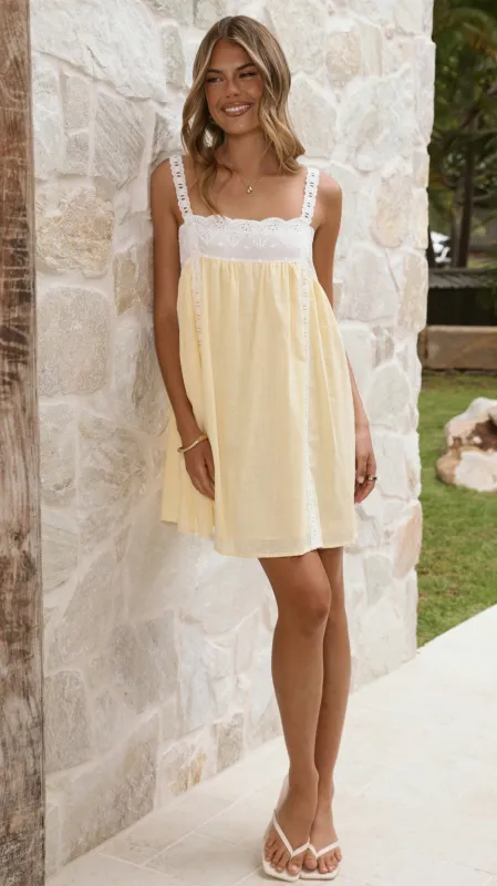 Lacey Mini Dress - Lemon made by Billy J