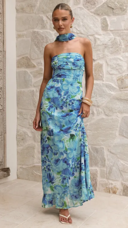 Mariposa Maxi Dress - Blue Floral made by Billy J