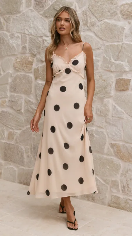 Jianna Maxi Dress - Cream/Black Polka Dot made by Billy J