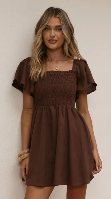 Molly Linen Mini Dress - Chocolate sold by Billy J