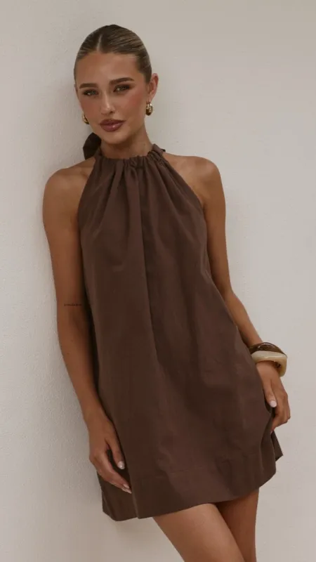 Demy Halter Mini Dress - Chocolate made by Billy J