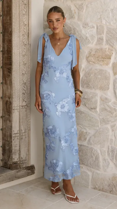Usha Tie Strap Maxi Dress - Light Blue made by Billy J