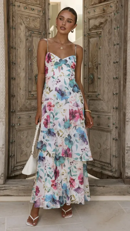 Ami Maxi Dress - Blue/Pink Floral made by Billy J