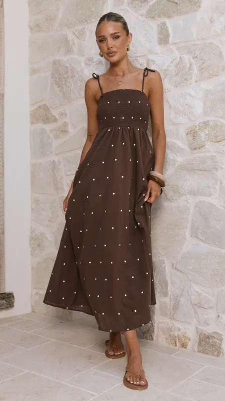 Tammy Maxi Dress - Chocolate Polka made by Billy J