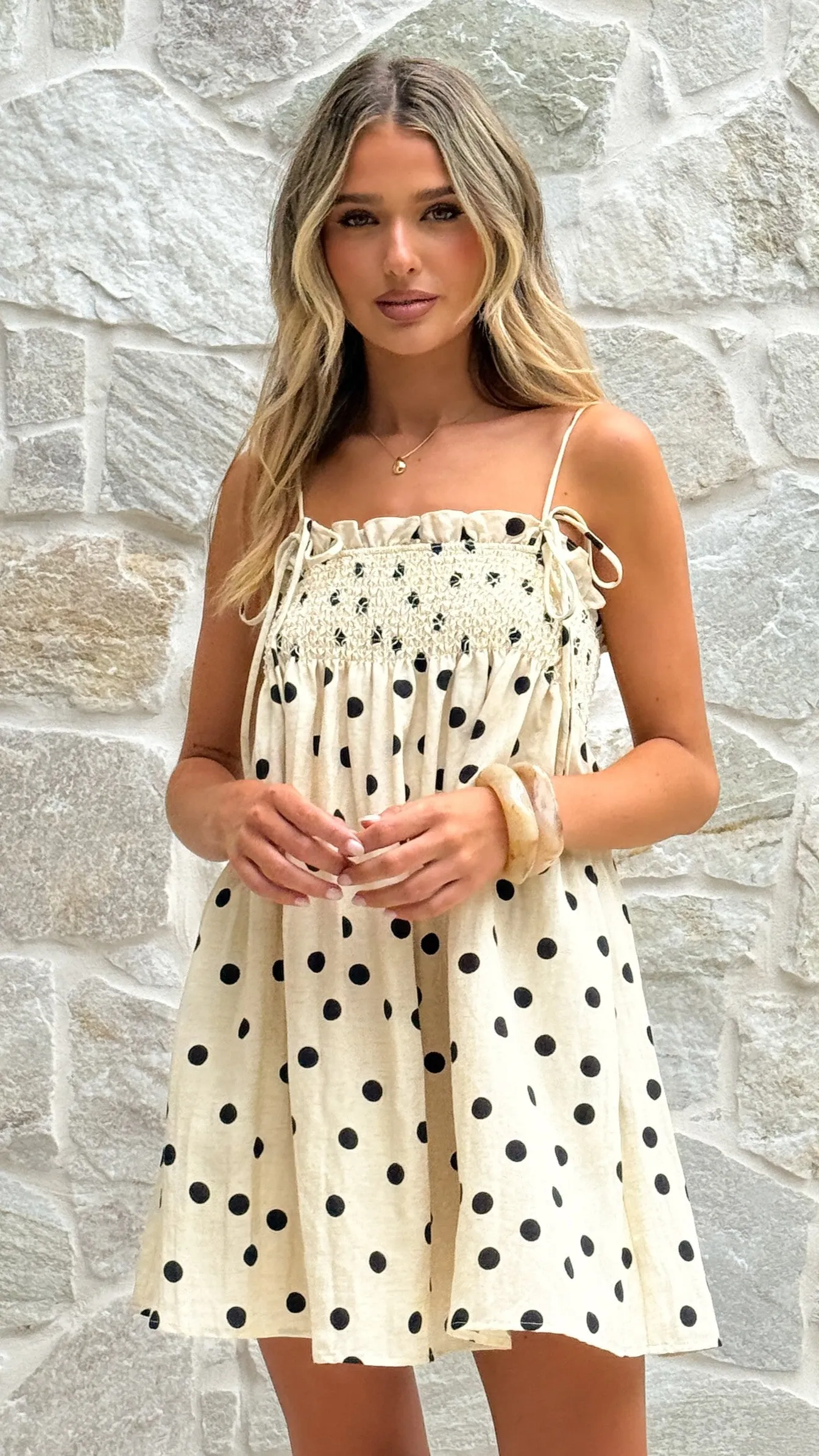 Wyomie Mini Dress - Natural / Black Polka sold by Billy J product image thumbnail 5