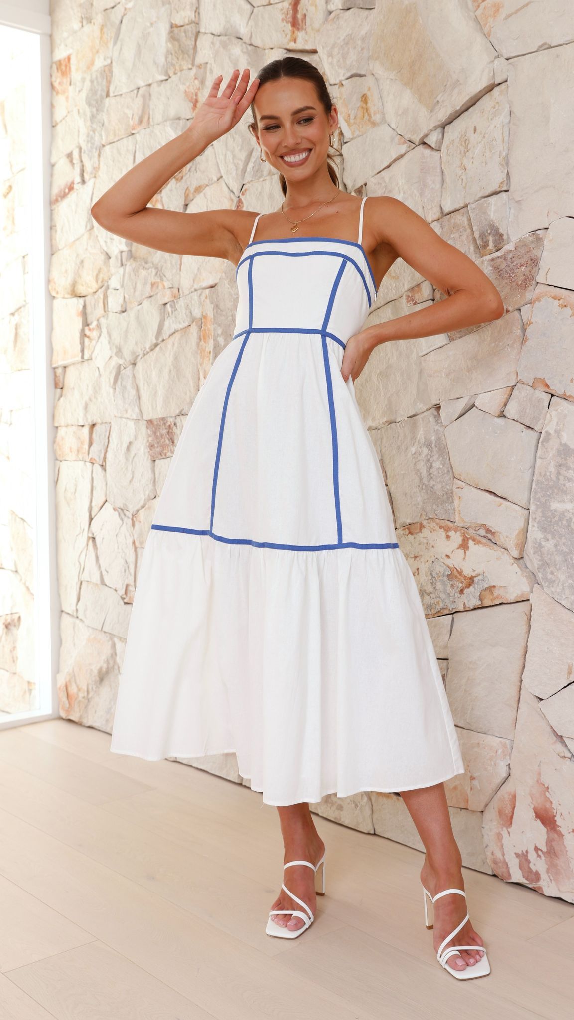 Baina Midi Dress - White / Blue sold by Billy J product image thumbnail 5