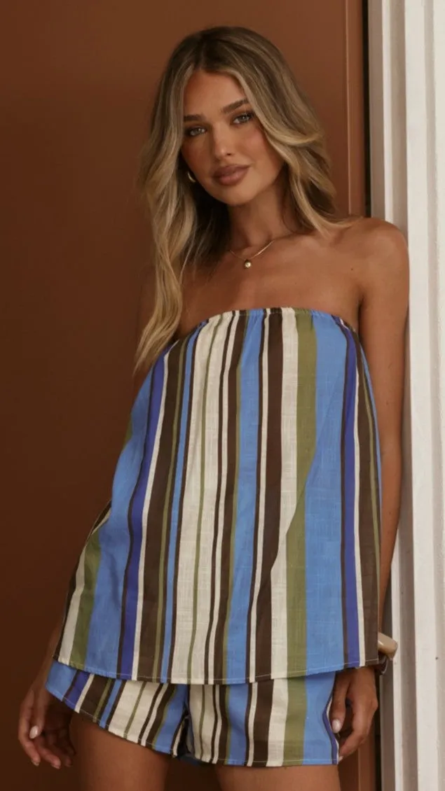 Calliope Strapless Top and Shorts Set - Blue/Khaki Stripe sold by Billy J product image thumbnail 3