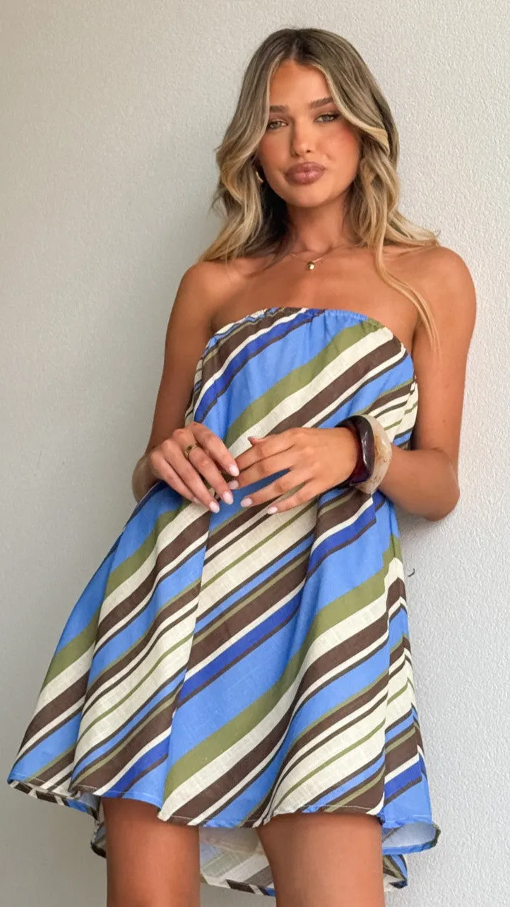 Karina Strapless Mini Dress - Blue/Khaki Stripe sold by Billy J product image thumbnail 5