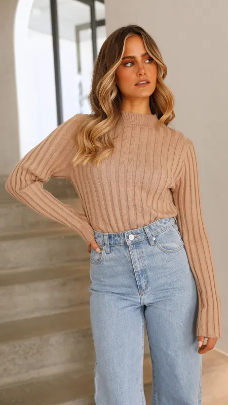Imogen Long Sleeve Knit Crop - Camel made by Billy J