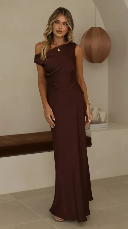 Auria Off Shoulder Maxi Dress - Chocolate made by Billy J