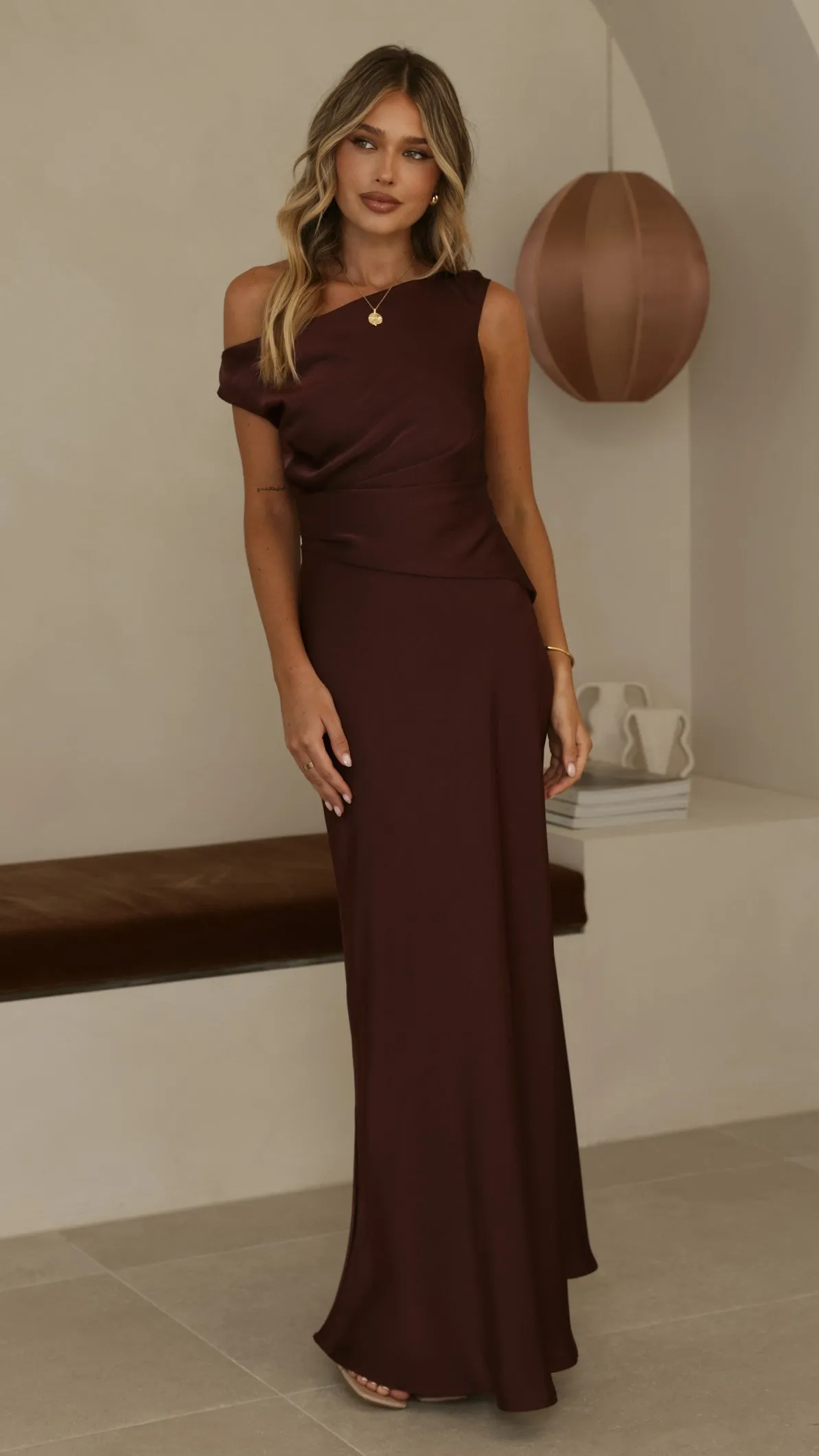 Auria Off Shoulder Maxi Dress - Chocolate sold by Billy J