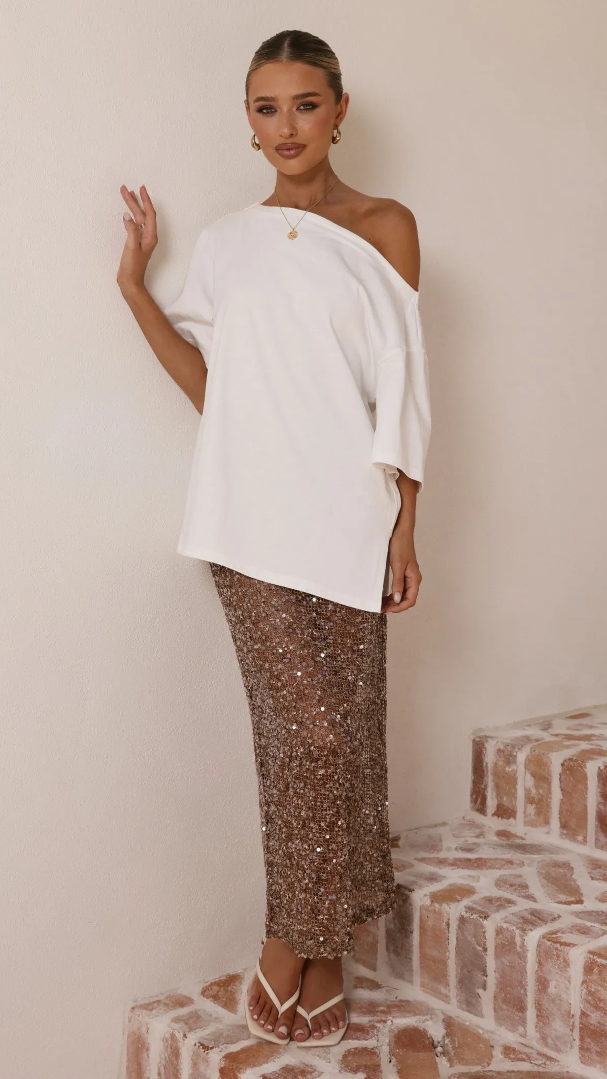 Verlo Sequins Maxi Skirt - Mocha sold by Billy J product image thumbnail 3