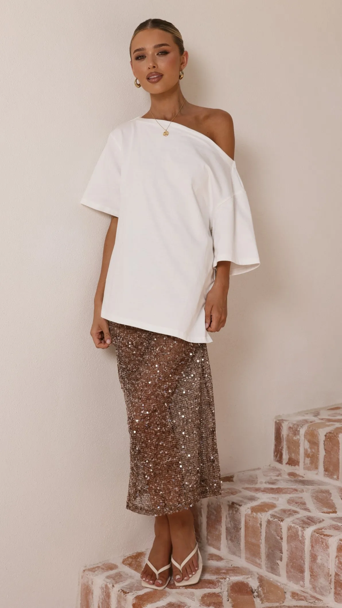 Verlo Sequins Maxi Skirt - Mocha sold by Billy J product image thumbnail 5