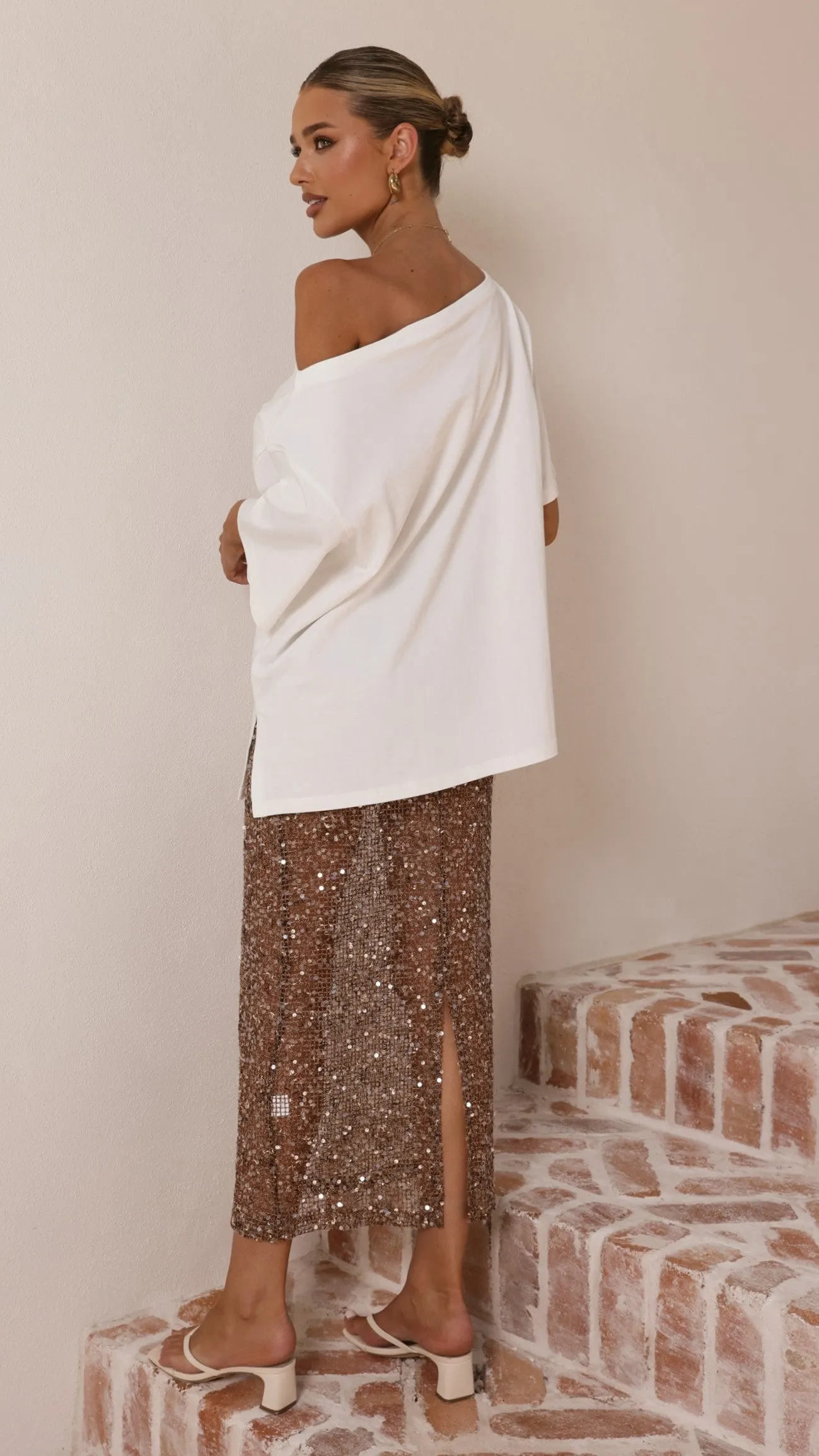 Verlo Sequins Maxi Skirt - Mocha sold by Billy J product image thumbnail 2