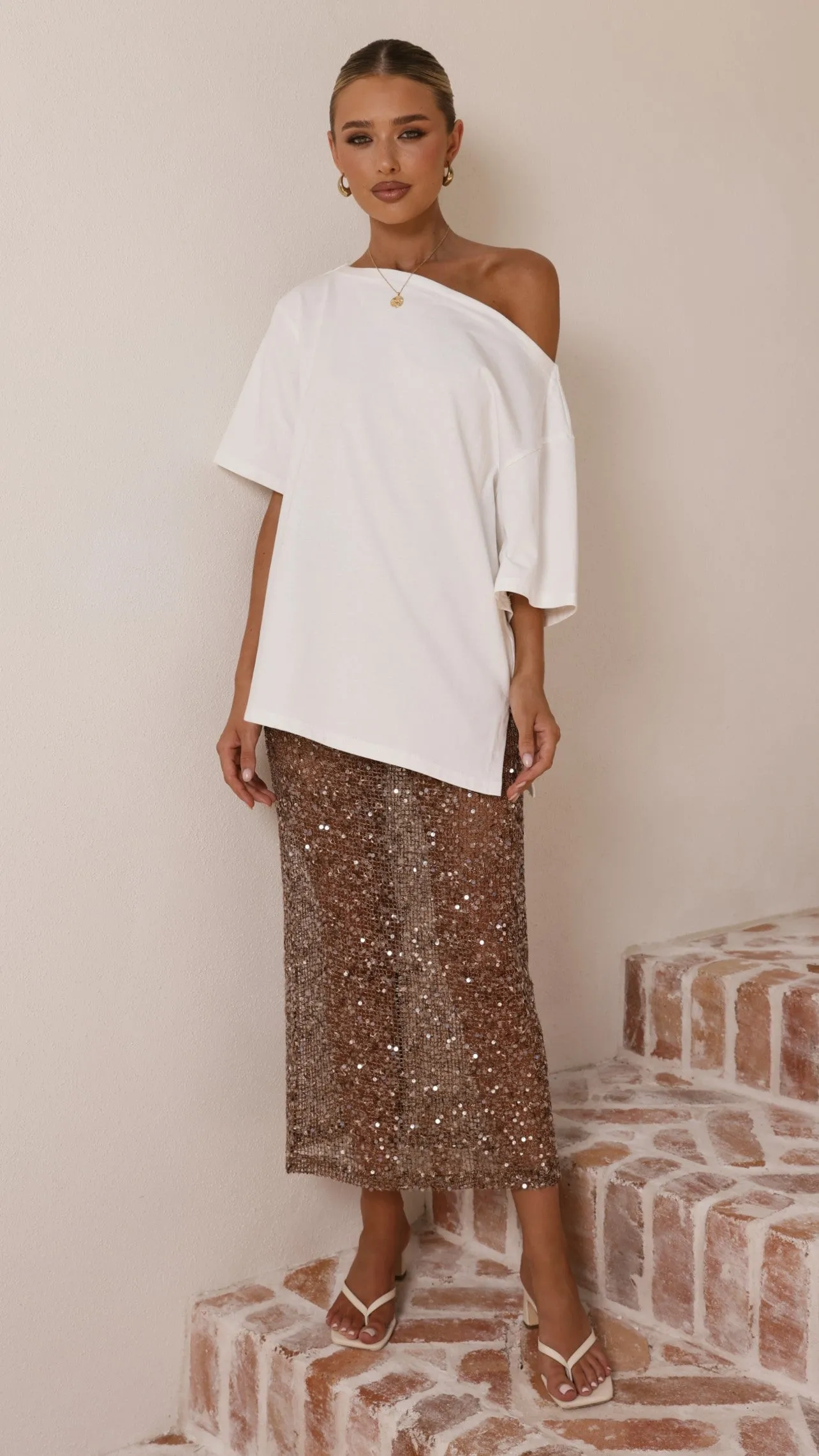 Verlo Sequins Maxi Skirt - Mocha sold by Billy J