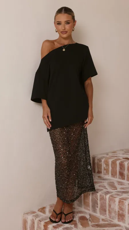 Verlo Sequins Maxi Skirt - Black made by Billy J