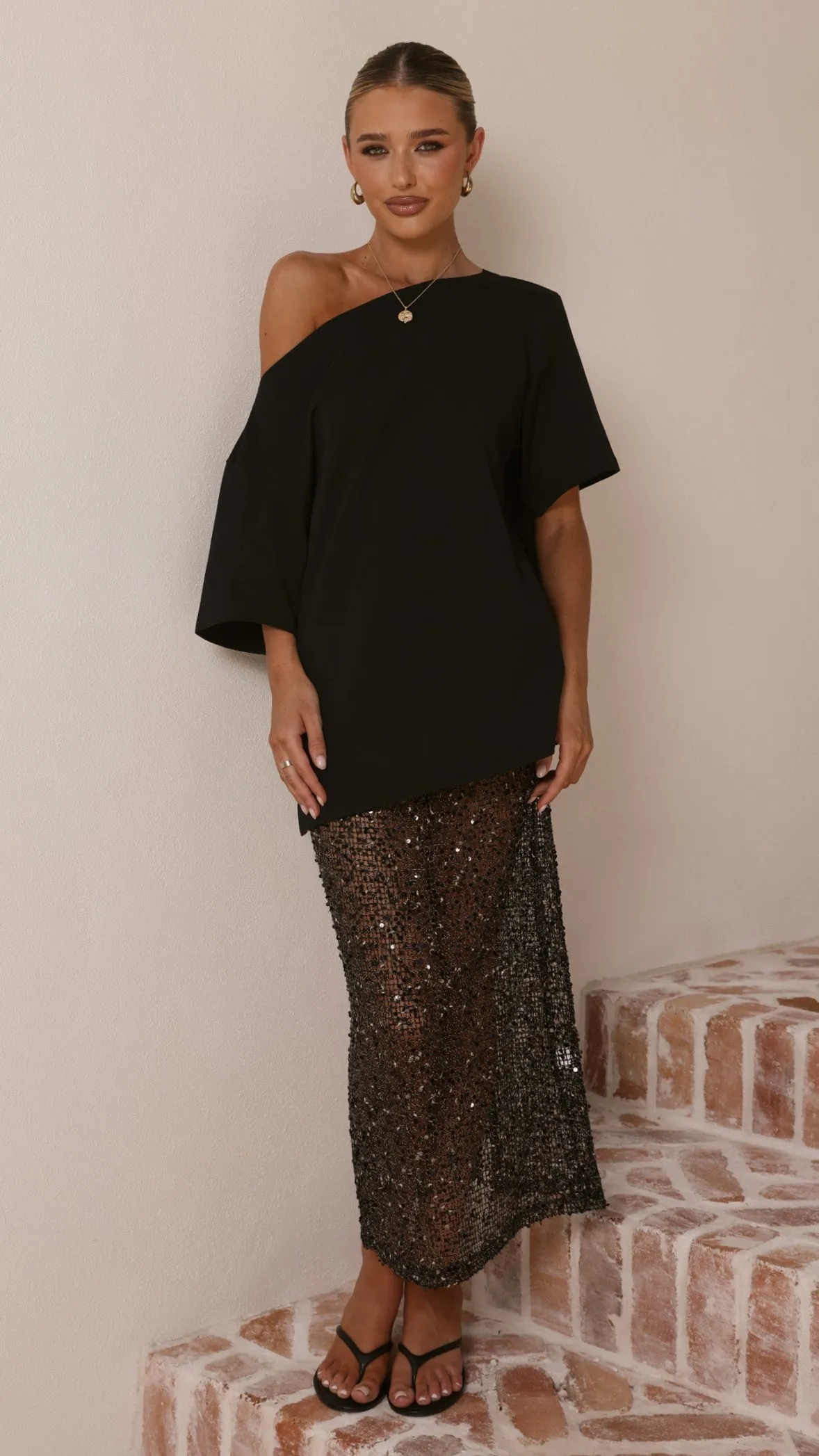 Verlo Sequins Maxi Skirt - Black sold by Billy J